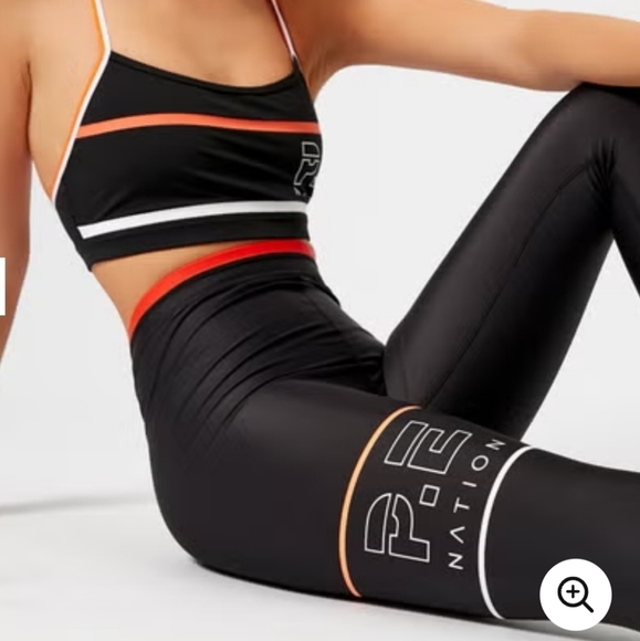 P.E Nation Women's The Glory Leggings - Black/Orange/White Medium Compression - Picture 2 of 8